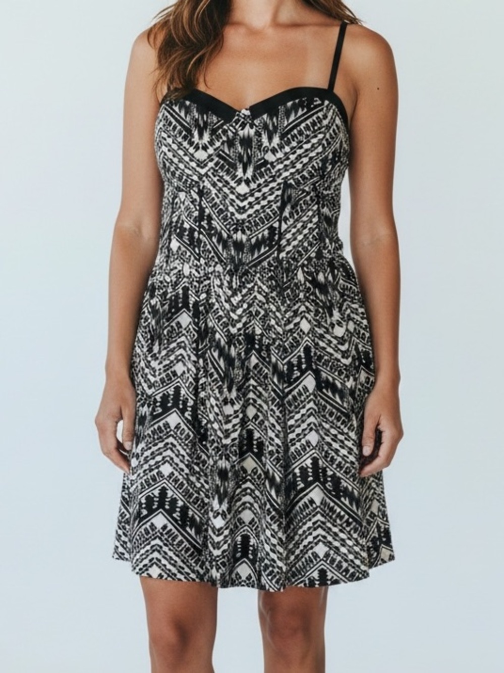 American Rag Black White Tribal Print Sundress Boho Fit Flare Dress Y2K